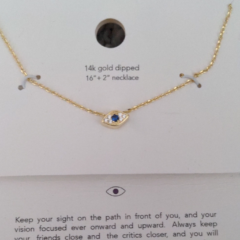 Gold Dipped Evil Eye Necklace with Blue Accent